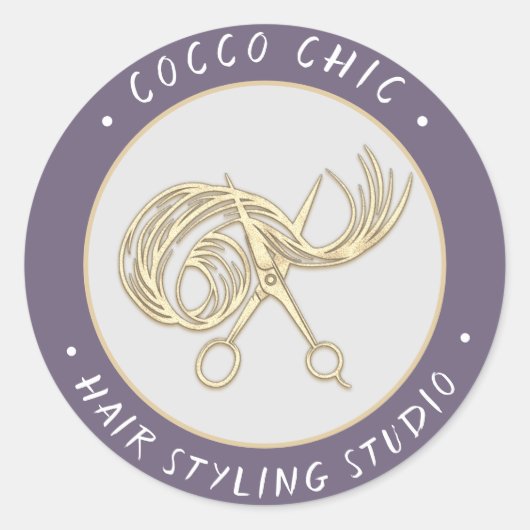 Schere Haar Logo Name Danke Gold Lavender Runder Aufkleber (Vorderseite)