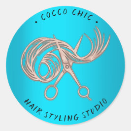 Schere Haar Logo Name Danke Rose Blue Runder Aufkleber