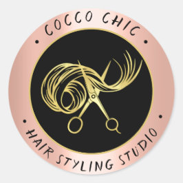 Schere Haar Logo Name Vielen Dank Gold Rose Runder Aufkleber
