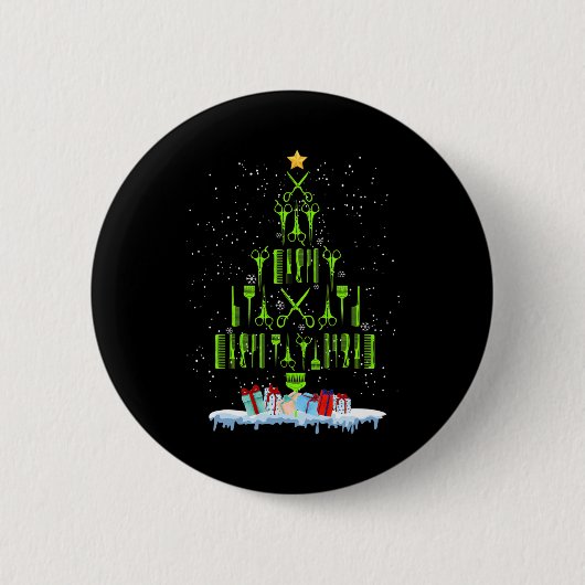 Schere Haar Weihnachtsbaum Lustiger Friseur Xma Button (Vorderseite)