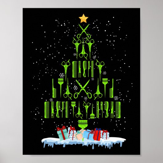Schere Haar Weihnachtsbaum Lustiger Friseur Xma Poster (Vorne)