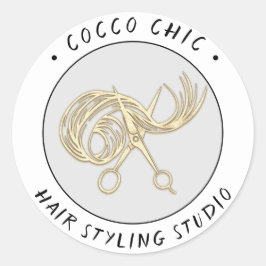 Schere Haare Logo Name Danke Gold Grau Runder Aufkleber