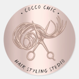 Schere Haare Logo Name Danke Rose Blush Runder Aufkleber
