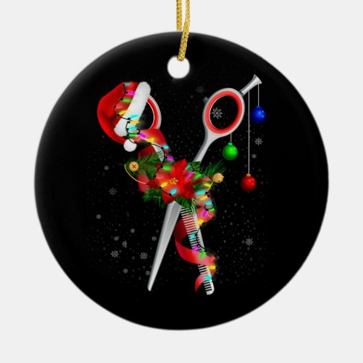 Schere Haarstylist Weihnachtsmann Weihnachtsmann C Keramik Ornament (Vorne)