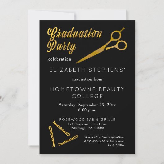 Schere | Hairpin Beauty School Graduation Party Einladung (Vorderseite)
