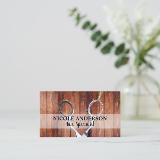 Schere | Holzrahmen Visitenkarte (Stehend Vorderseite)