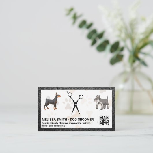 Schere | Hunde | QR-Code Visitenkarte (Stehend Vorderseite)