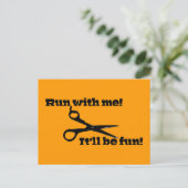 Schere - Lauf mit mir! Es wird Spaß machen! Postkarte (Stehend Vorderseite)