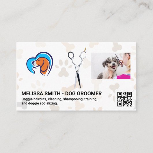 Schere | Liebe von Katzen | Groomer | QR Code Visitenkarte (Vorderseite)