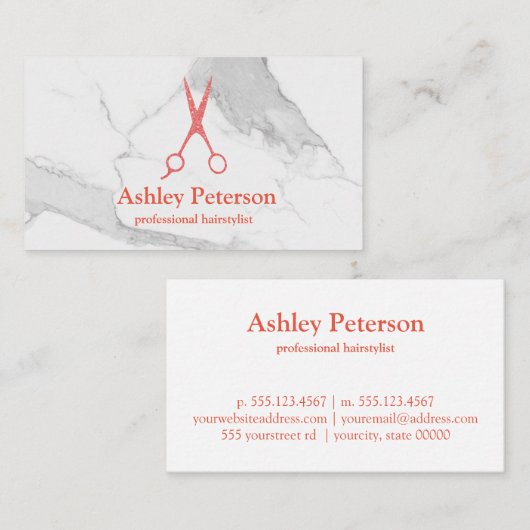 Schere Logo-Haarstylle Marmor & Rose Gold Visitenkarte (Vorne/Hinten)