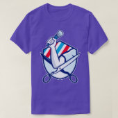 Schere mit der Hand des Barberholzes Schild Retro T-Shirt (Design vorne)