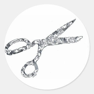 Schere mit Haarschnitten Runder Aufkleber