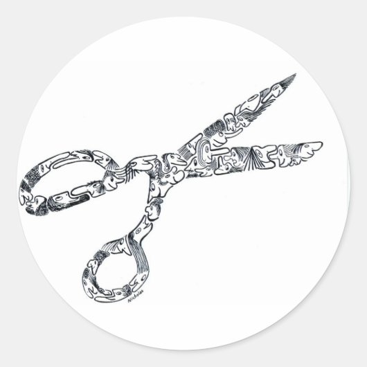 Schere mit Haarschnitten Runder Aufkleber (Vorderseite)