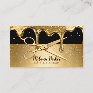 Schere mit schwarzem und goldenem Glitter-Tropfen Visitenkarte