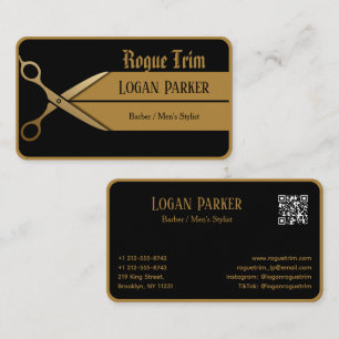 Schere Moderner Barbier Schwarz Gold Visitenkarte