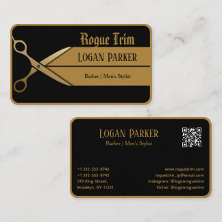Schere Moderner Barbier Schwarz Gold Visitenkarte