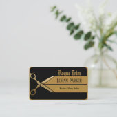 Schere Moderner Barbier Schwarz Gold Visitenkarte (Stehend Vorderseite)