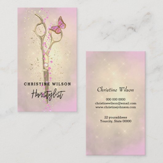 Schere rosa Schmetterling Visitenkarte (Vorne/Hinten)