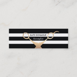 Schere Schwarz-Weiß-Streifen Salon Mini Visitenkarte