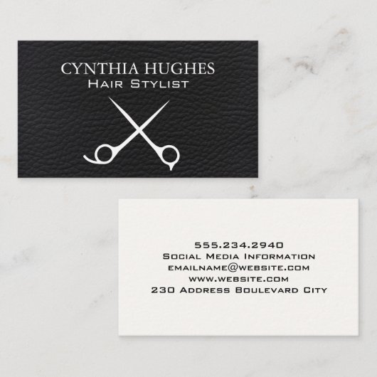 Schere | Schwarzleder Visitenkarte (Vorne/Hinten)