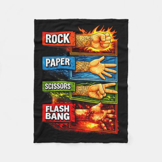 Schere, Stein, Papier, Blendgranate Gamer Meme Fleecedecke (Vorderseite)
