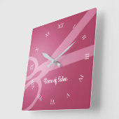 Schere | Tief rosa und weiß | Friseursalon Quadratische Wanduhr (Winkel)