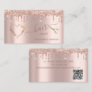Schere Trockner Bürste Rose Gold Glittertropfen Visitenkarte