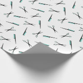 Schere-u. Kamm-Muster - Schwarz-weiß u. Türkis Geschenkpapier (Ecke)