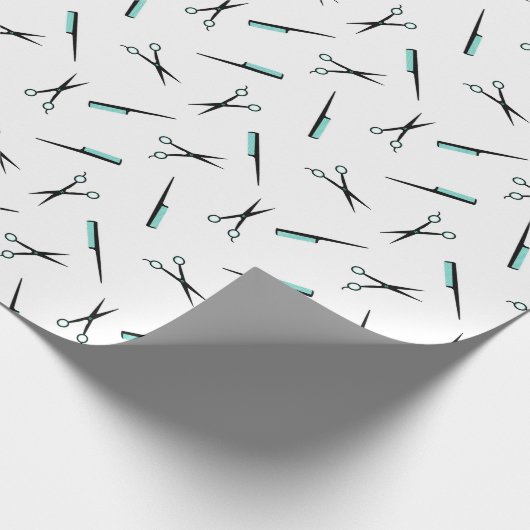 Schere-u. Kamm-Muster - Schwarz-weiß u. Türkis Geschenkpapier (Ecke)