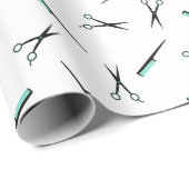 Schere-u. Kamm-Muster - Schwarz-weiß u. Türkis Geschenkpapier (Rolleneckpunkt)