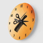 Schere und Comb Orange Rust Große Wanduhr (Winkel)