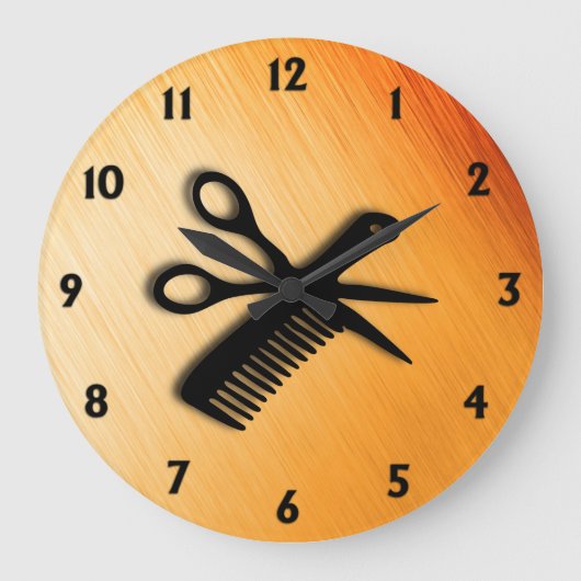 Schere und Comb Orange Rust Große Wanduhr (Vorderseite)