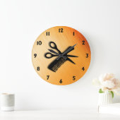 Schere und Comb Orange Rust Große Wanduhr (Zuhause)