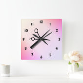 Schere und Comb Pink Quadratische Wanduhr (Zuhause)