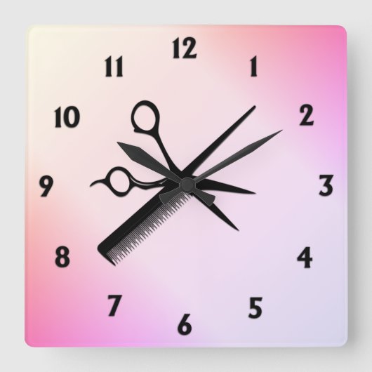 Schere und Comb Pink Quadratische Wanduhr (Vorderseite)