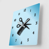 Schere und Kamm blau Quadratische Wanduhr (Winkel)