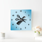 Schere und Kamm blau Quadratische Wanduhr (Zuhause)
