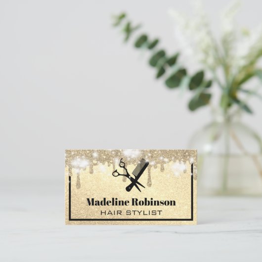 Schere und Kamm | Glitzer und Sparkle Visitenkarte (Stehend Vorderseite)