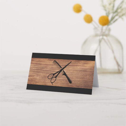 Schere und Kamm | Holz Terminkarte (Vorderseite)