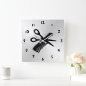 Schere und Kamm Quadratische Wanduhr (Zuhause)