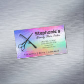 Schere und Kamm | Rainbow Irisierender Hintergrund Magnetische Visitenkarte (Beispiel)