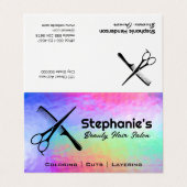 Schere und Kamm | Rainbow Irisierender Hintergrund Visitenkarten (Außenseite Aufgefaltet)