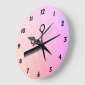 Schere und Kamm rosa Große Wanduhr (Winkel)