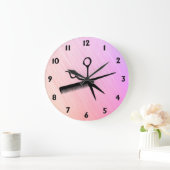 Schere und Kamm rosa Große Wanduhr (Zuhause)