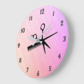 Schere und Kamm rosa Große Wanduhr (Winkel)
