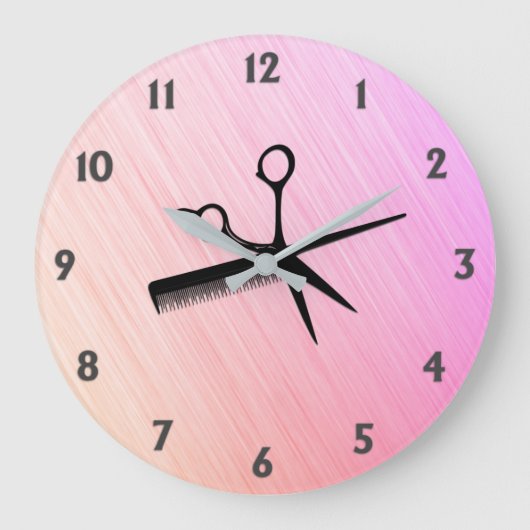 Schere und Kamm rosa Große Wanduhr (Vorderseite)