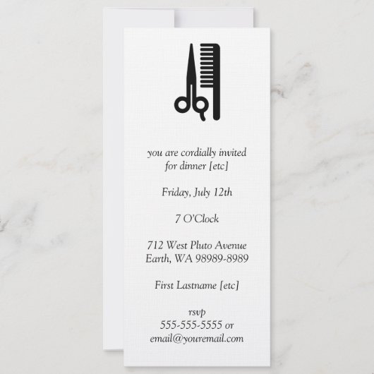 Schere und Komb Einladung (Vorderseite)
