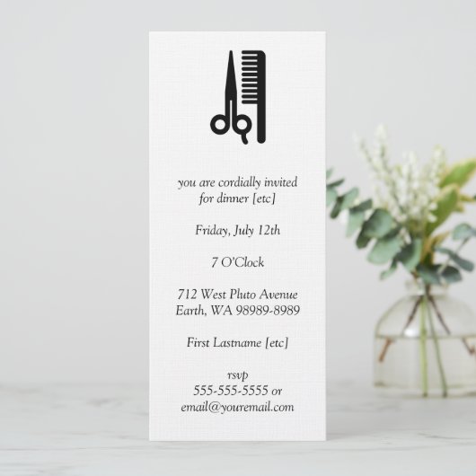 Schere und Komb Einladung (Stehend Vorderseite)