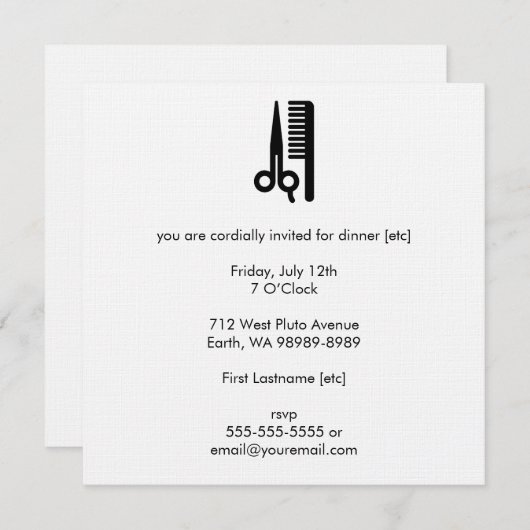 Schere und Komb Einladung (Vorne/Hinten)