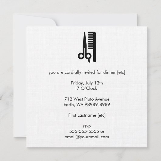 Schere und Komb Einladung (Vorderseite)